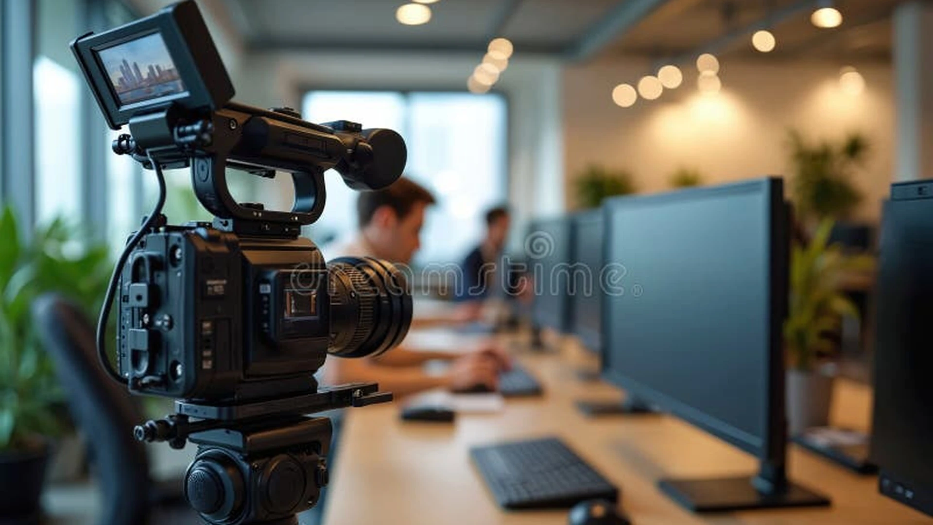 Producción de video corporativo filmando a un ejecutivo en oficinas modernas